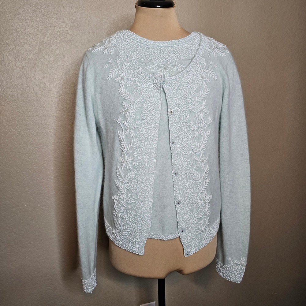 Vintage Moschino‎ Cheap and Chic Beaded Angora Wool Twin Set Blue Medium